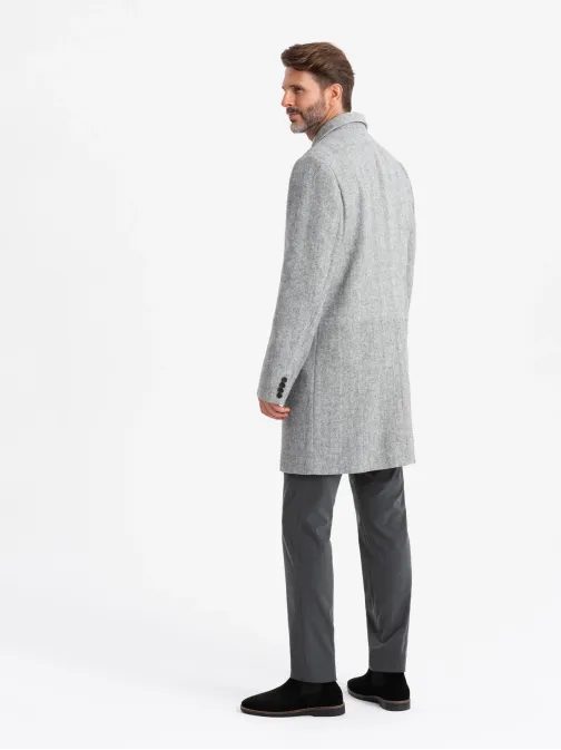 Elegantný pánsky šedý dvojradový kabát V1 COWC-0118