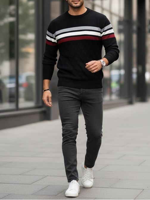 Trendy čierny pánsky sveter