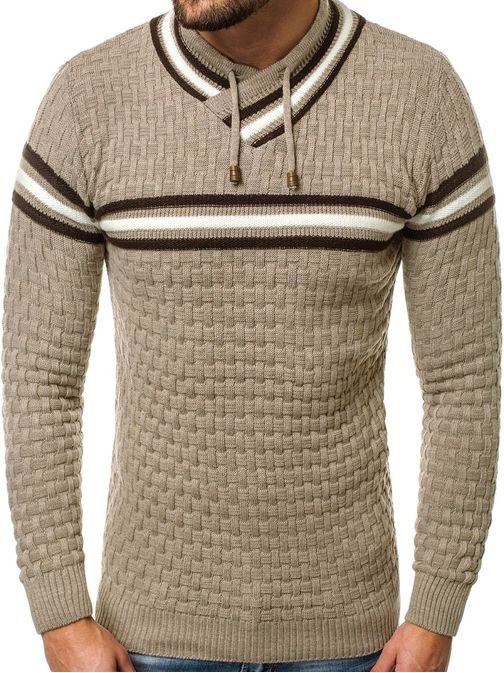 Záujímavý béžový pánsky sveter OZONEE ER/1004