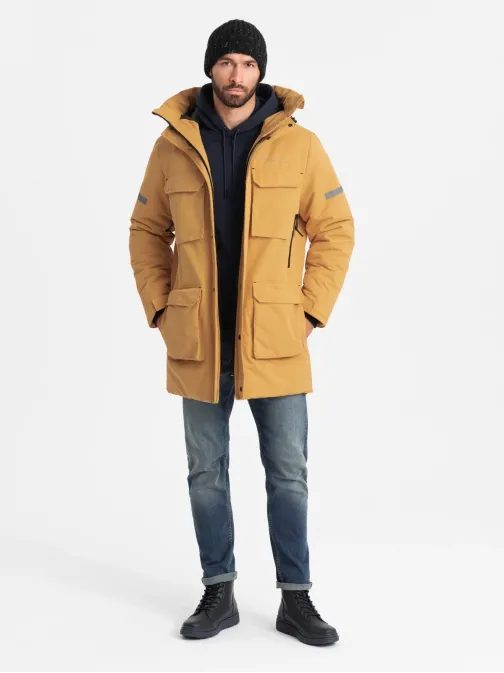 Neobyčajná žltá dlhá bunda na zimu V2 JALJ-0169