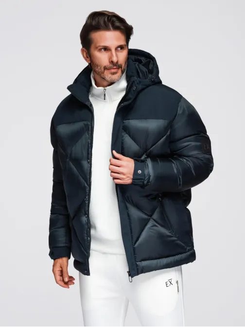 Hrubá pánska bunda na zimu v modrej farbe V2 OM-JAHP-0237