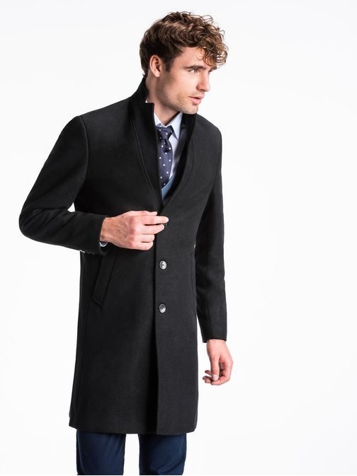 Módny jednoduchý čierny kabát c425