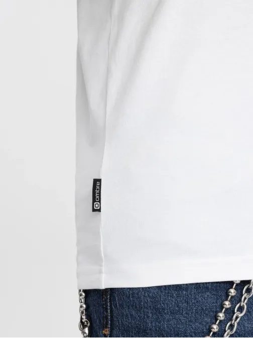 Trendy pánske biele tričko s V-výstrihom V1 TSCT-0106