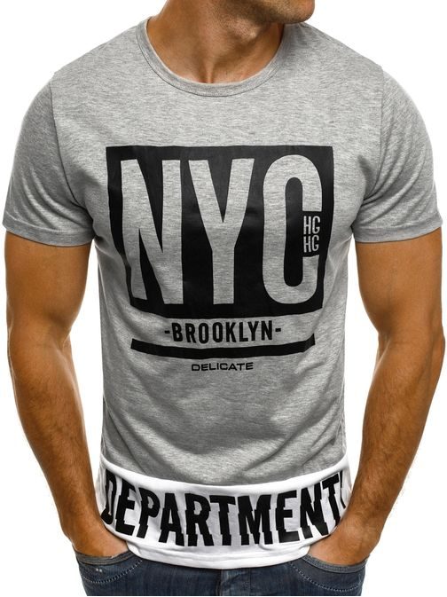 Originálne tričko s potlačou NYC BROOKLYN sivé J.STYLE SS163