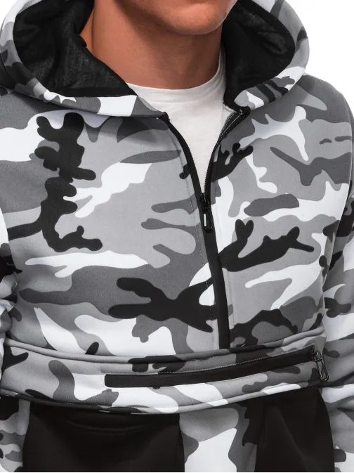 Nadčasová šedá maskáčová mikina s vreckami B1694