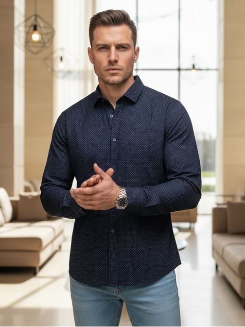 Granátová slim fit pánska košeľa so originálnym vzorom