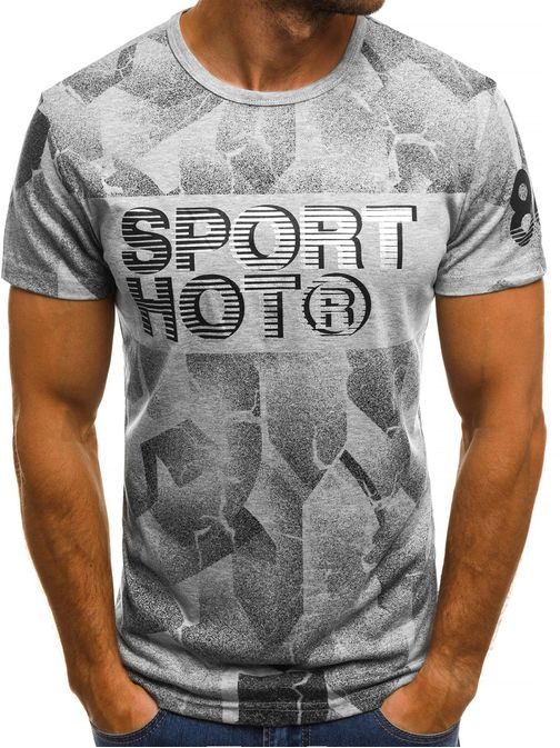 Sivé tričko s bohatou potlačou Sport Hot JS/SS559