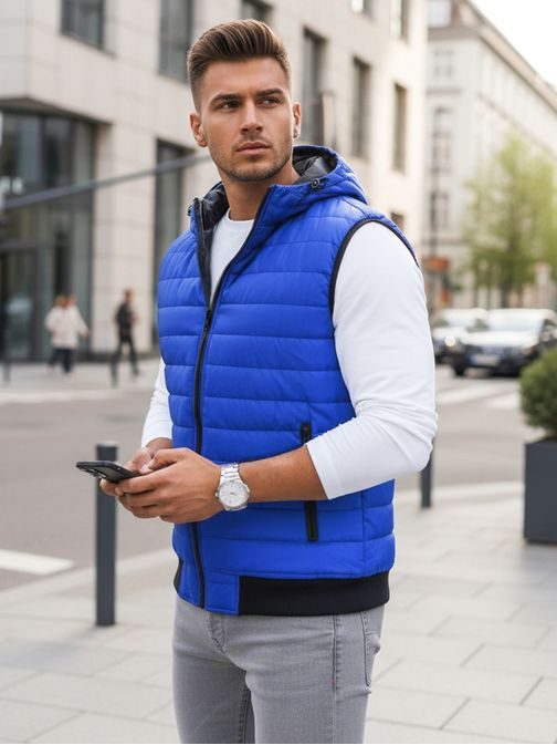 Trendová vesta s kapucňou v nebesky modrej farbe