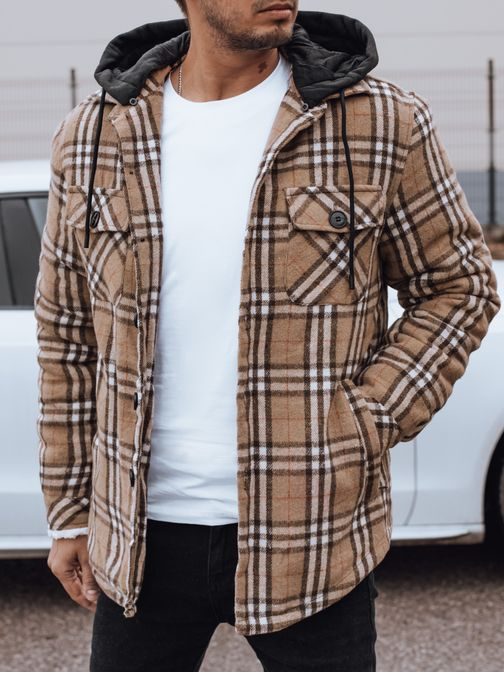 Béžová károvaná pánska bunda