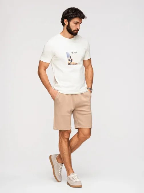 Trendy béžové pánske kraťasy s logom V3 SRBC-0153