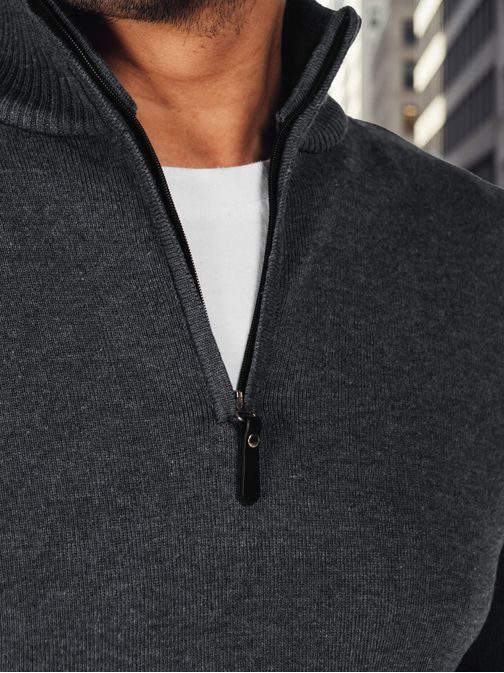 Moderný grafitový pánsky sveter so zipsom