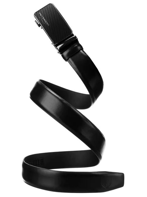 Moderný čierny pánsky opasok s automatickou prackou