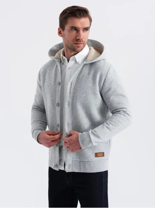 Módna šedá mikina na gombíky V2 SSZP-0186