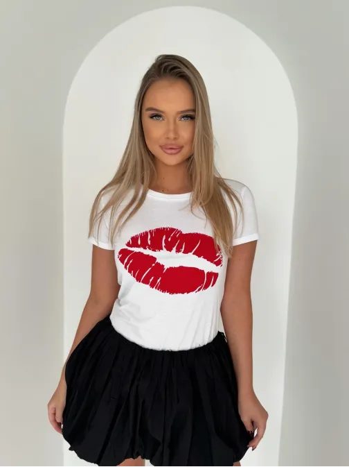 Trendy biele dámske tričko s potlačou SLR098