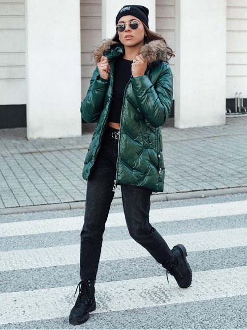 Krásna dámska tmavozelená zimná bunda Classiq