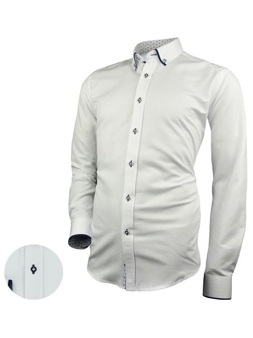 Biela pánska košeľa so zaujímavými kontrastnými prvkami V277