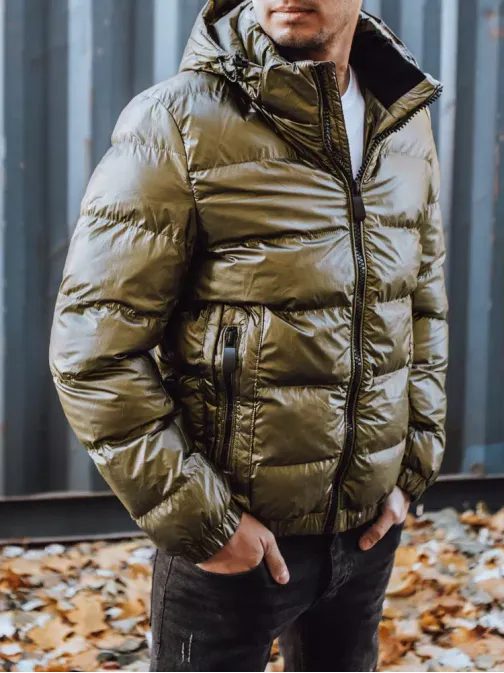 Originálna zimná bunda s kapucňou v khaki farbe
