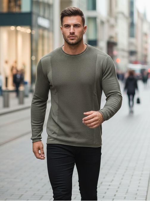 Trendy pánsky sveter v khaki farbe