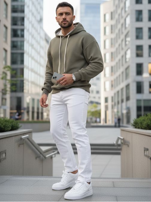 Khaki pánska mikina v zaujímavom prevedení