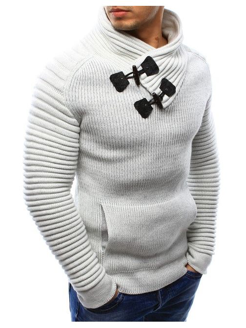 Atraktívny biely sveter s vreckom