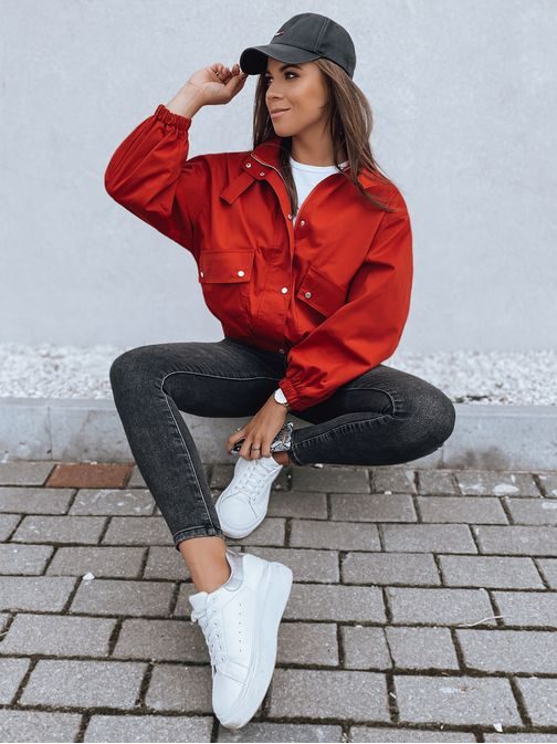 Trendy dámska oversized bunda Graceful v červenej farbe