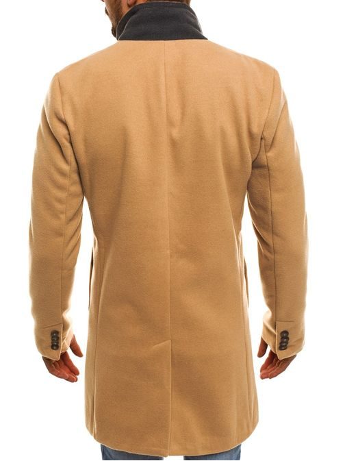 Úžasný béžový kabát s kontrastným golierom STEGOL KK501