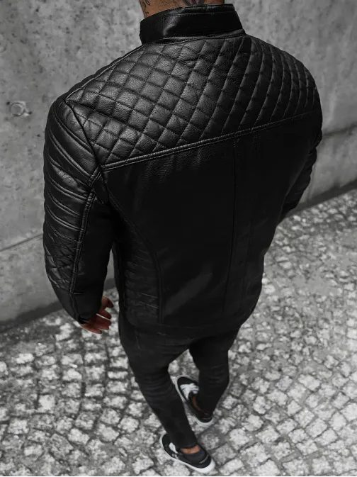 Koženková bunda v čiernej farbe bez kapucne JS/11Z8002