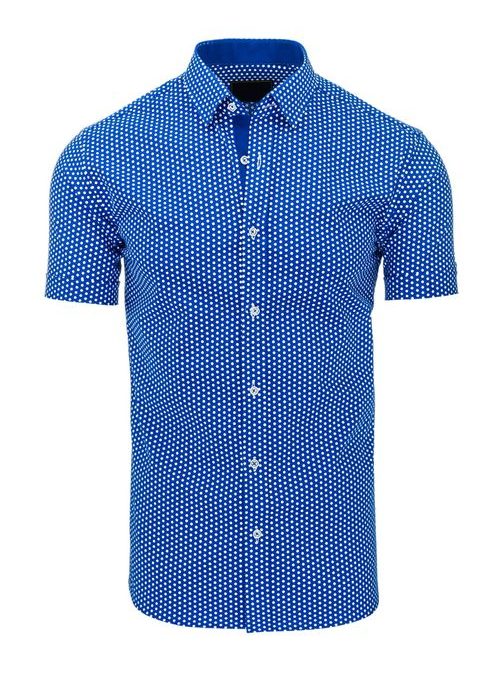 Atraktívna modrá košeľa s bielymi bodkami
