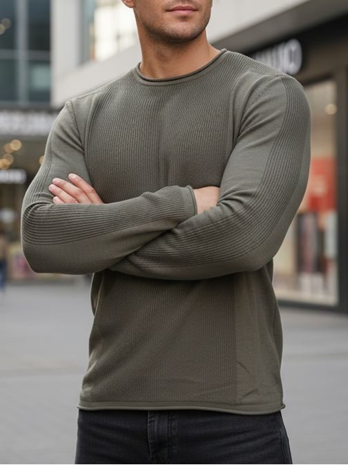 Trendy pánsky sveter v khaki farbe