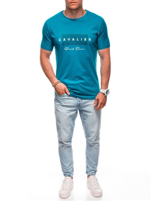 Moderné tyrkysové tričko s popisom S1985