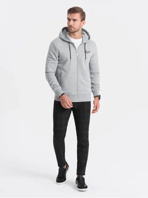 Moderná šedá pánska mikina na zips V2 SSZP-22SS-010