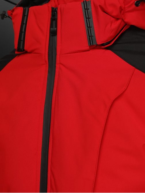 Červeno-čierna zimná bunda s kapucňou