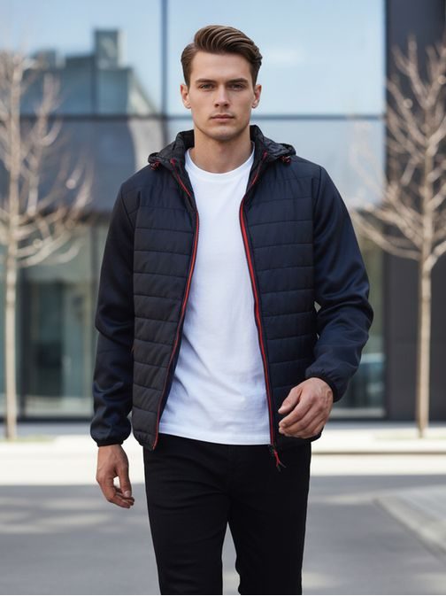 Zaujímavá pánska prechodná bunda s prešívaním modrá