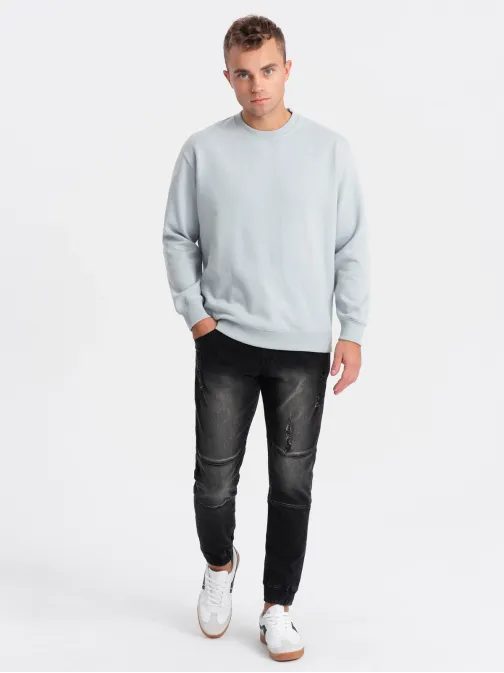 Trendy čierne rifľové joggery s ozdobnými odreninami V2 PADJ-0153
