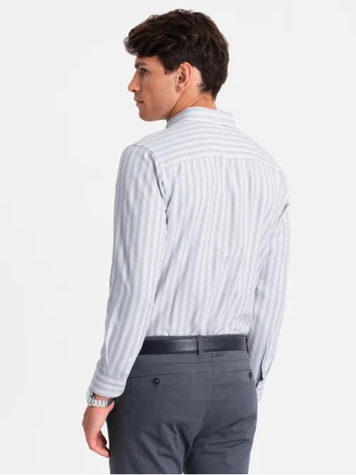 Šedá košeľa s drobnými pruhmi V1 SHOS-0171