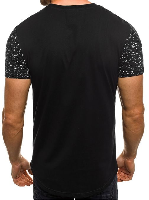 Čierne tričko pre pánov s originálnou potlačou a pofŕkaním J.STYLE SS180
