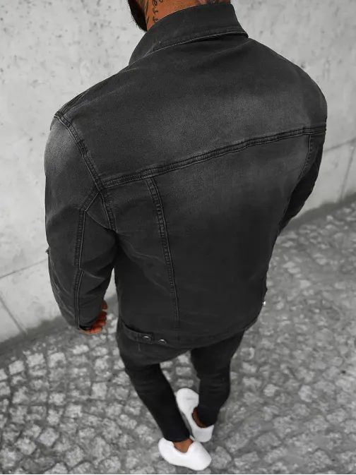 Rifľová štýlová čierna bunda bez kapucne NB/MJ506NZ
