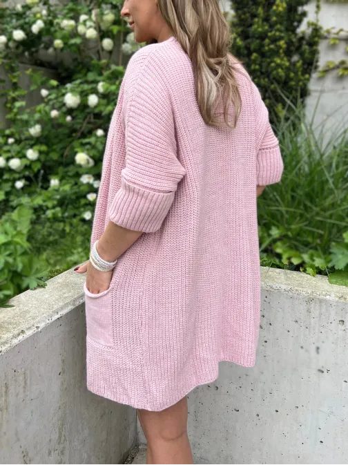 Pletený dámsky ružový kardigan ELR026