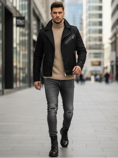 Jedinečná čierna zateplená motorkárska bunda