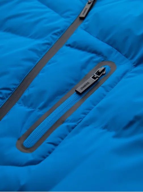 Teplá pánska bunda športového dizajnu v modrej farbe