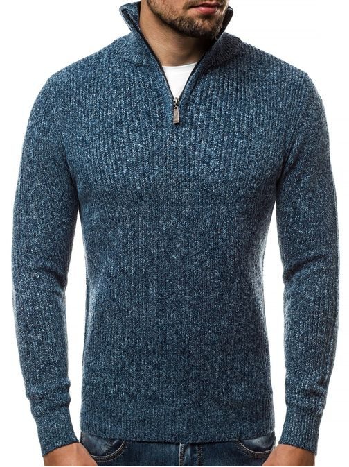 Nebesky modrý sveter v pletenom dizajne HR/1811