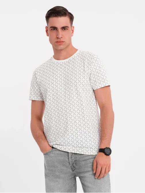 Pánske biele  tričko s trendy potlačou V3 TSFP-0250