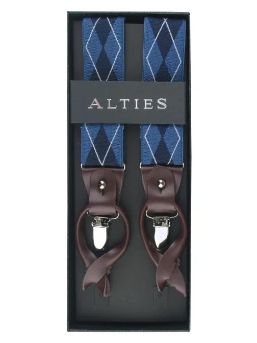 Modré pánske traky s geometrickým vzorom