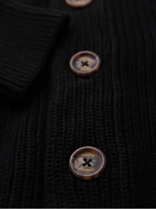 Čierny pánsky pletený kardigán na gombíky V4 SWCD-0153