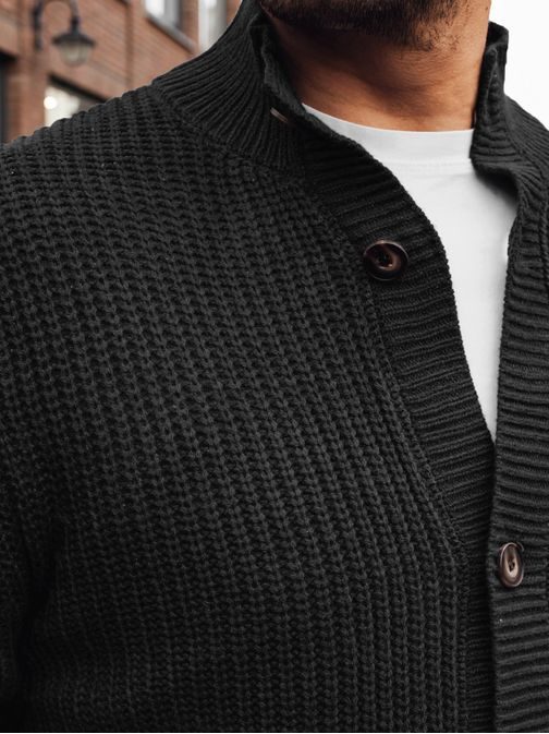 Štýlový čierny sveter pre pánov so zapínaním na gombíky