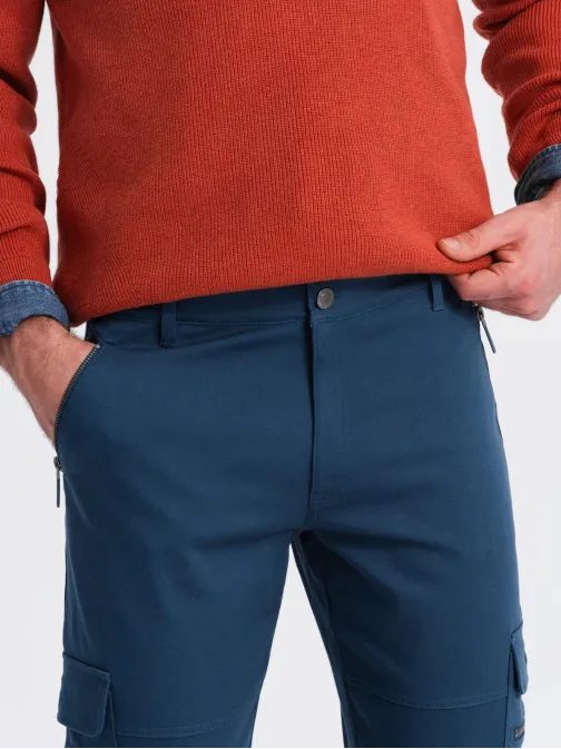 Trendové tmavomodré pánske joggery V1 PACG-0204