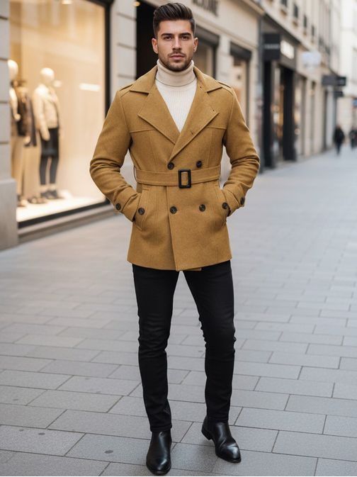 Elegantný kamelový pánsky kabát