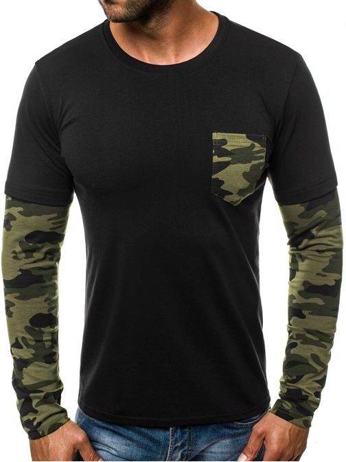 Trendy čierne tričko s máskáčovými rukávmi OZONEE JS/5003AL