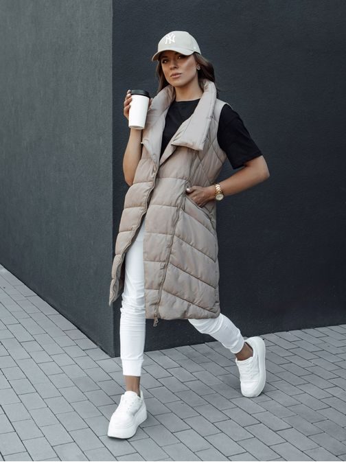 Neobyčajná dámska béžová prešívaná vesta Serkis