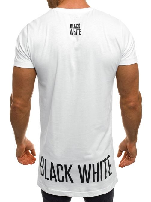 Biele predĺžené tričko s potlačou vzadu BLACK WHITE 1111T